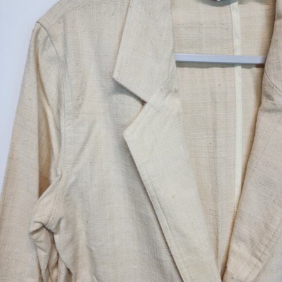 Vtg Rafaella Slub Woven Blazer Jacket Size 12 Cream 100% Silk Neutral Coastal - Picture 4 of 11